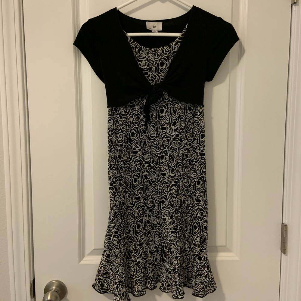 Girls Black White Dress with Faux Shrug